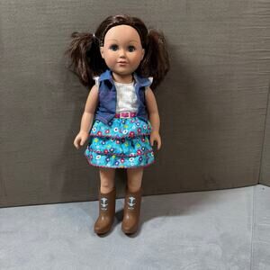 MY Life As Madison Doll Posable 18" 2013 Brown Hair Blue Eyes Cowboy Boots
